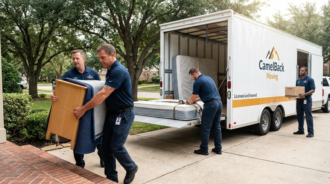 Crew loading residential truck for cross-state move from Anadarko, OK